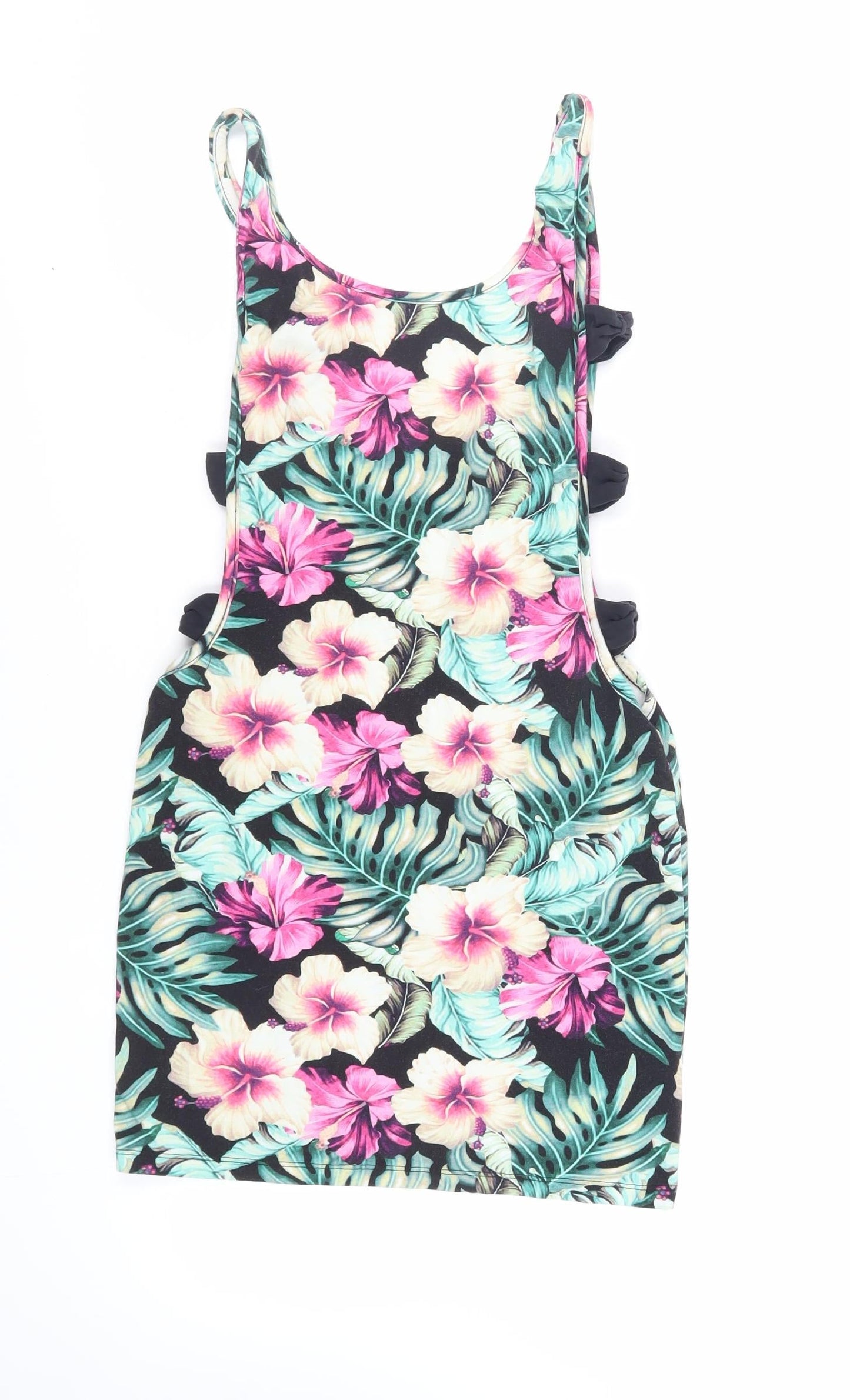 ASOS Womens Multicoloured Floral Cotton Bodycon Size 8 Round Neck Pullover - Bow Detail