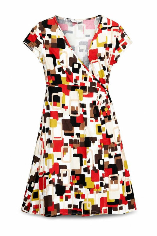 New Look Womens Multicoloured Geometric Viscose Wrap Dress Size 10 V-Neck Tie