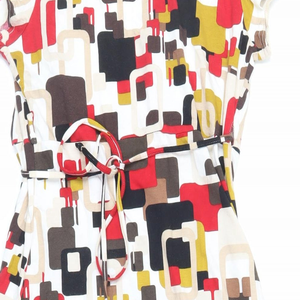 New Look Womens Multicoloured Geometric Viscose Wrap Dress Size 10 V-Neck Tie