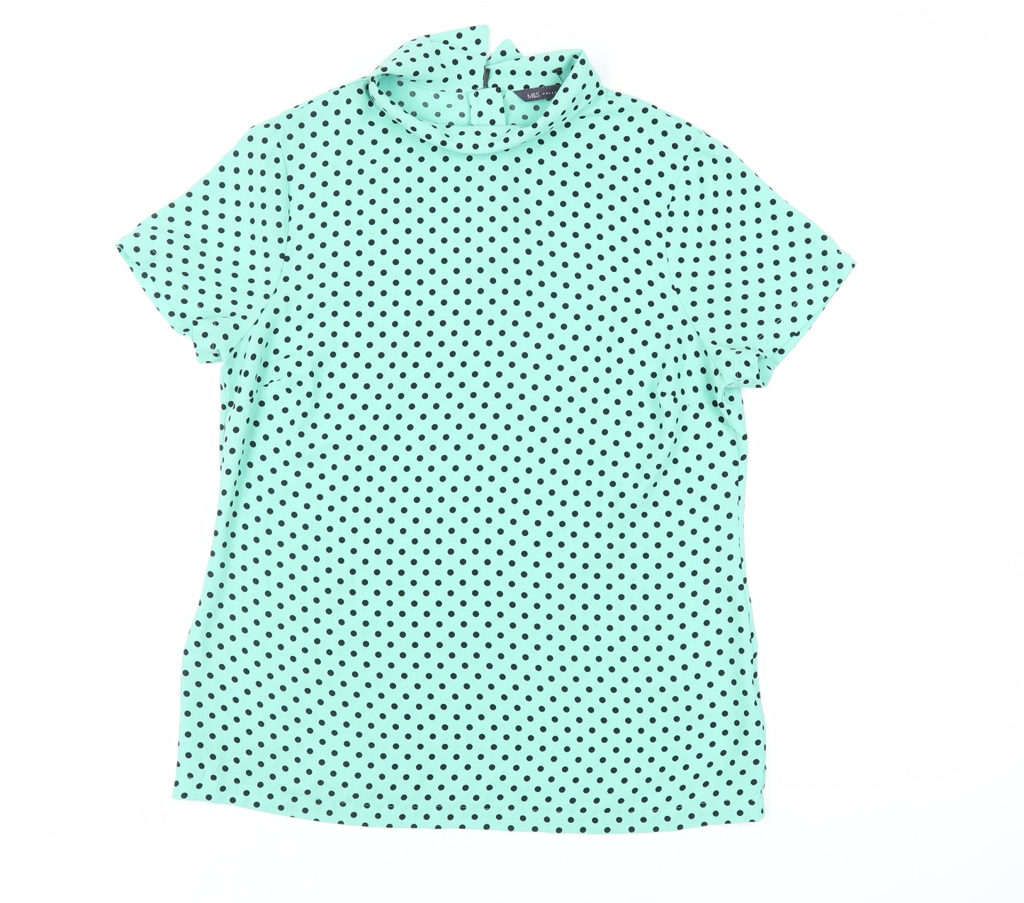 Marks and Spencer Womens Green Polka Dot Polyester Basic Blouse Size 10 Collared