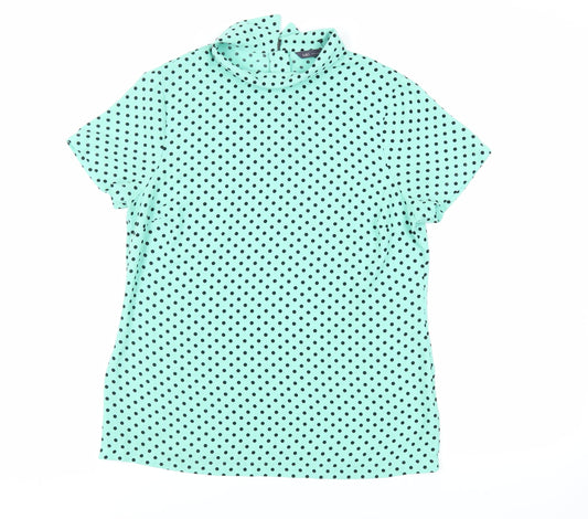 Marks and Spencer Womens Green Polka Dot Polyester Basic Blouse Size 10 Collared