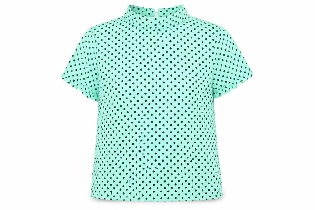Marks & Spencer Womens Green Polka Dot Polyester Basic Blouse Size 10 Collared