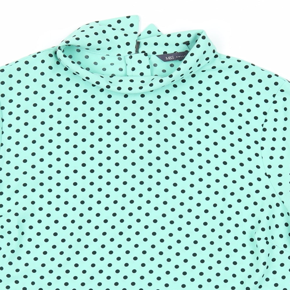 Marks and Spencer Womens Green Polka Dot Polyester Basic Blouse Size 10 Collared