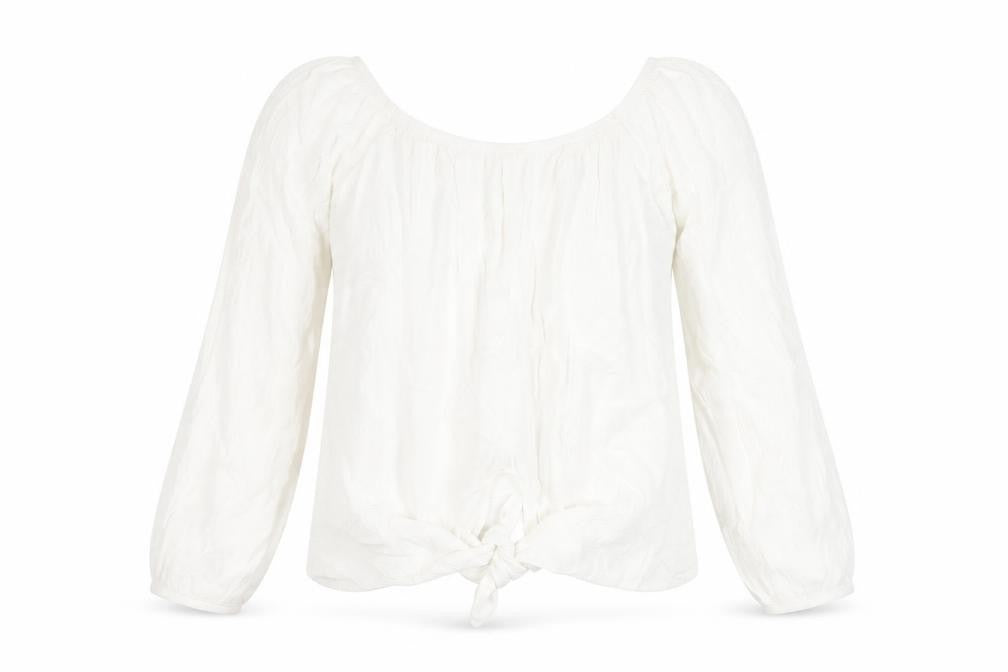 Miss Selfridge Womens White Viscose Basic Blouse Size 10 Off the Shoulder - Tie Front