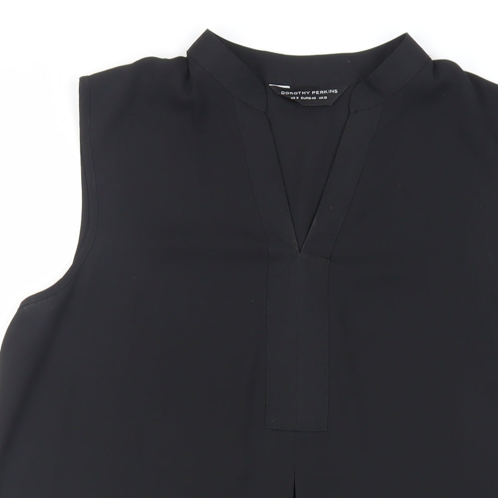 Dorothy Perkins Womens Black Polyester Basic Blouse Size 12 V-Neck