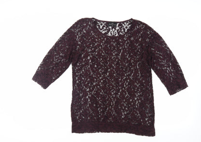 Next Womens Purple Polyester Basic Blouse Size 10 Round Neck - Sheer