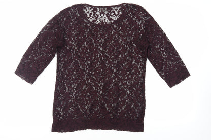Next Womens Purple Polyester Basic Blouse Size 10 Round Neck - Sheer