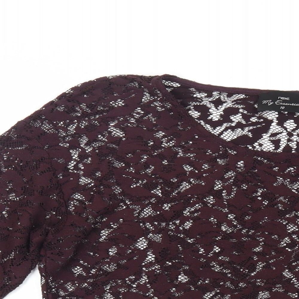 NEXT Womens Purple Polyester Basic Blouse Size 10 Round Neck - Sheer