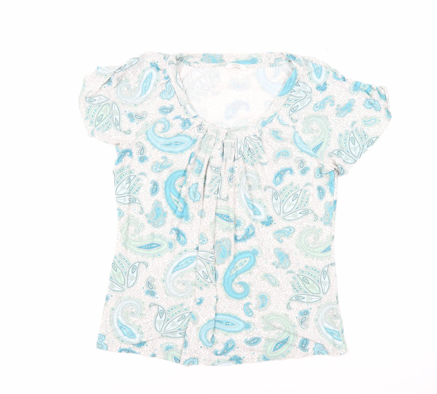 Marks and Spencer Womens Blue Paisley Viscose Basic T-Shirt Size 14 Round Neck