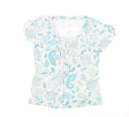 Marks and Spencer Womens Blue Paisley Viscose Basic T-Shirt Size 14 Round Neck
