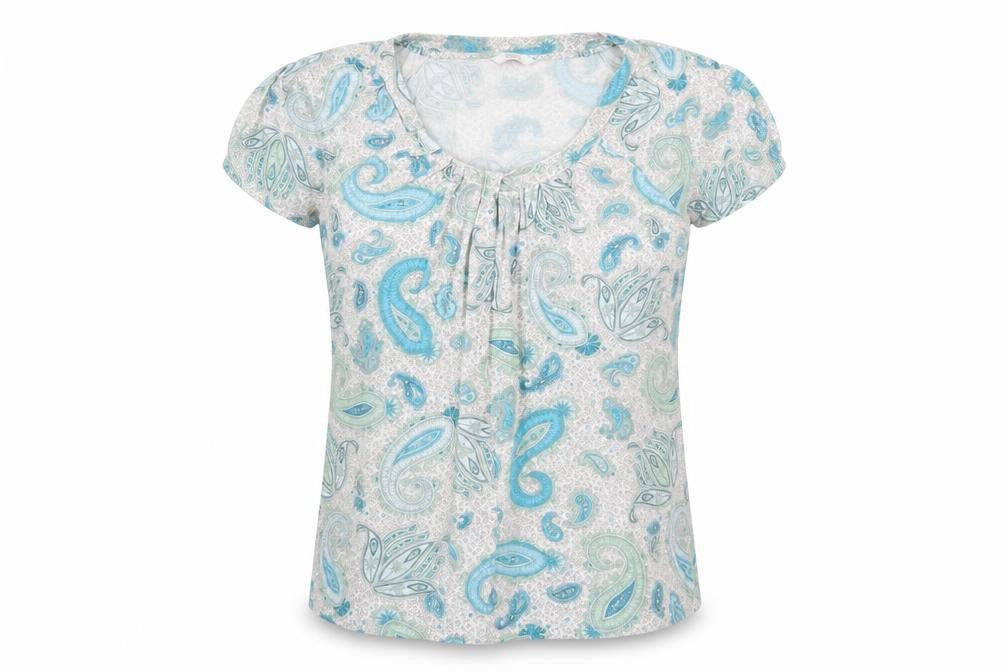 Marks & Spencer Womens Blue Paisley Viscose Basic T-Shirt Size 14 Round Neck