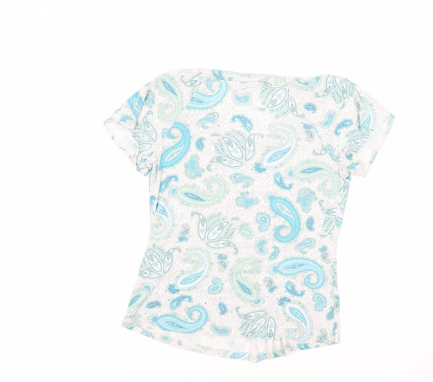 Marks and Spencer Womens Blue Paisley Viscose Basic T-Shirt Size 14 Round Neck