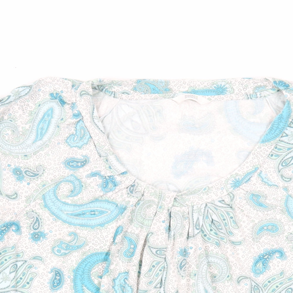 Marks and Spencer Womens Blue Paisley Viscose Basic T-Shirt Size 14 Round Neck