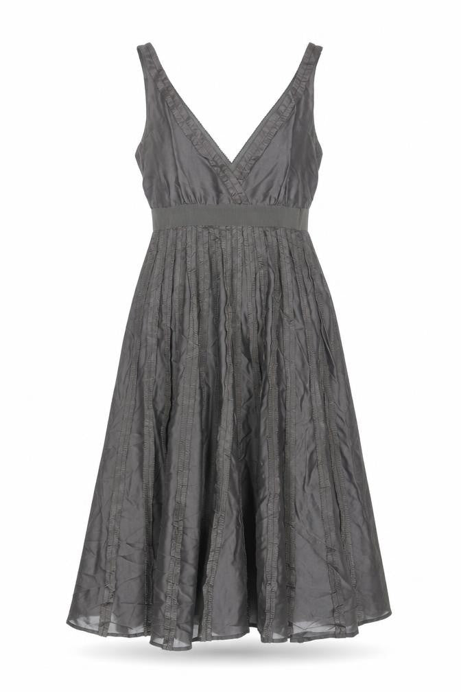 Zara Womens Grey Silk Fit & Flare Size S V-Neck Zip