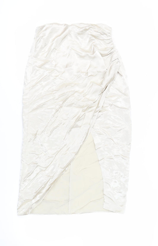 Zara Womens Beige Polyester Straight & Pencil Skirt Size M Zip - Wrap Front Detail