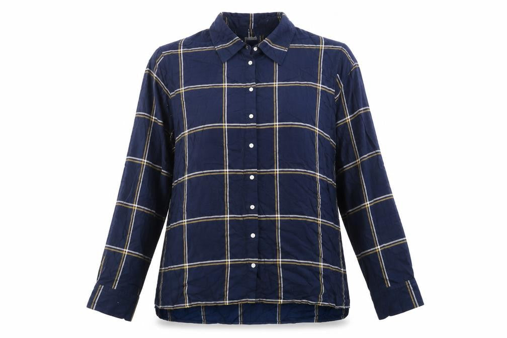 Damart Womens Blue Plaid Viscose Basic Button-Up Size 24 Collared