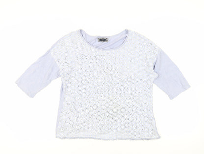 Next Womens Blue Cotton Basic T-Shirt Size 16 Boat Neck - Embroidered