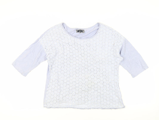 NEXT Womens Blue Cotton Basic T-Shirt Size 16 Boat Neck - Embroidered