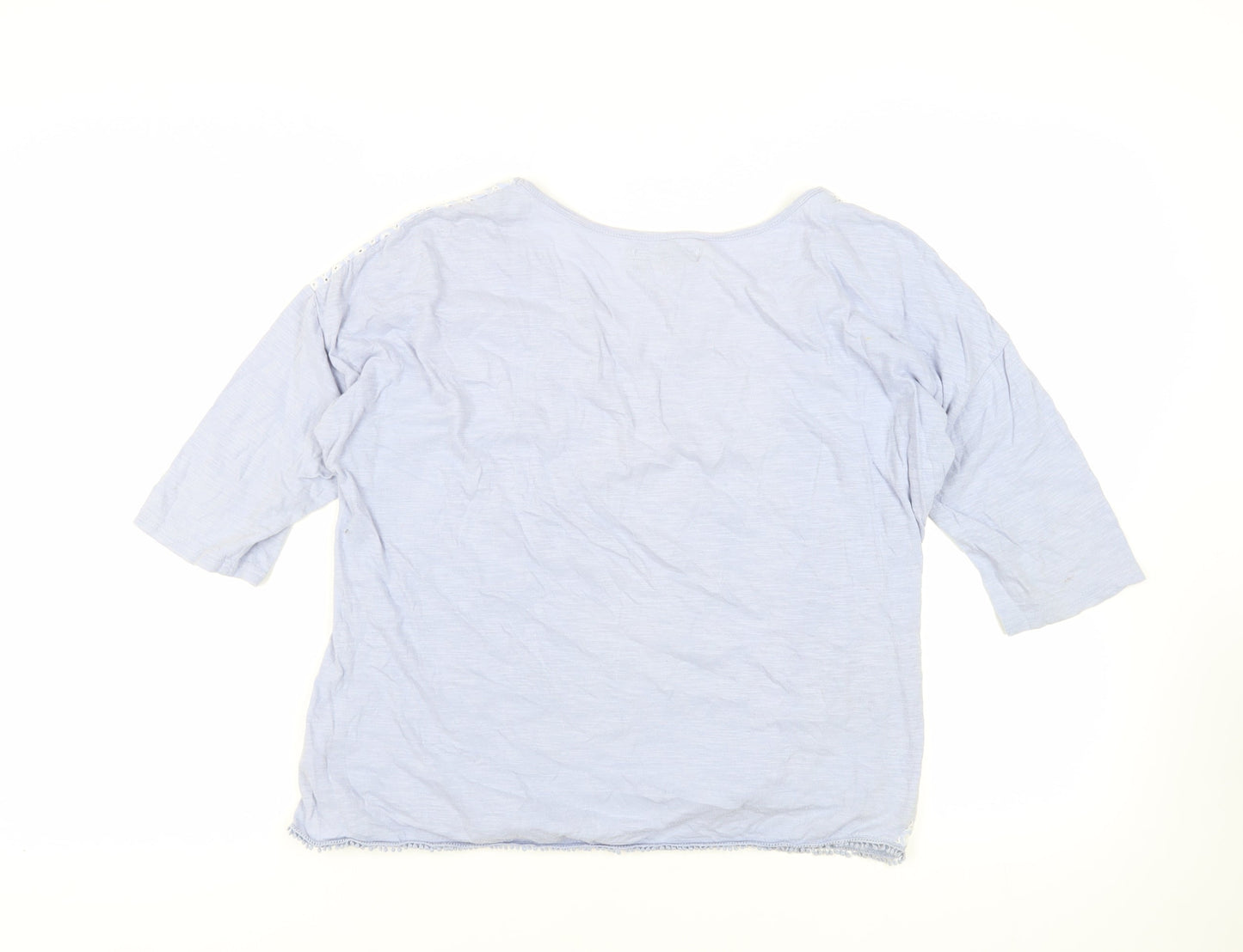 NEXT Womens Blue Cotton Basic T-Shirt Size 16 Boat Neck - Embroidered