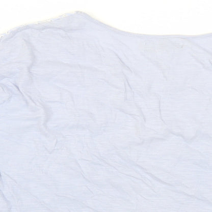 Next Womens Blue Cotton Basic T-Shirt Size 16 Boat Neck - Embroidered