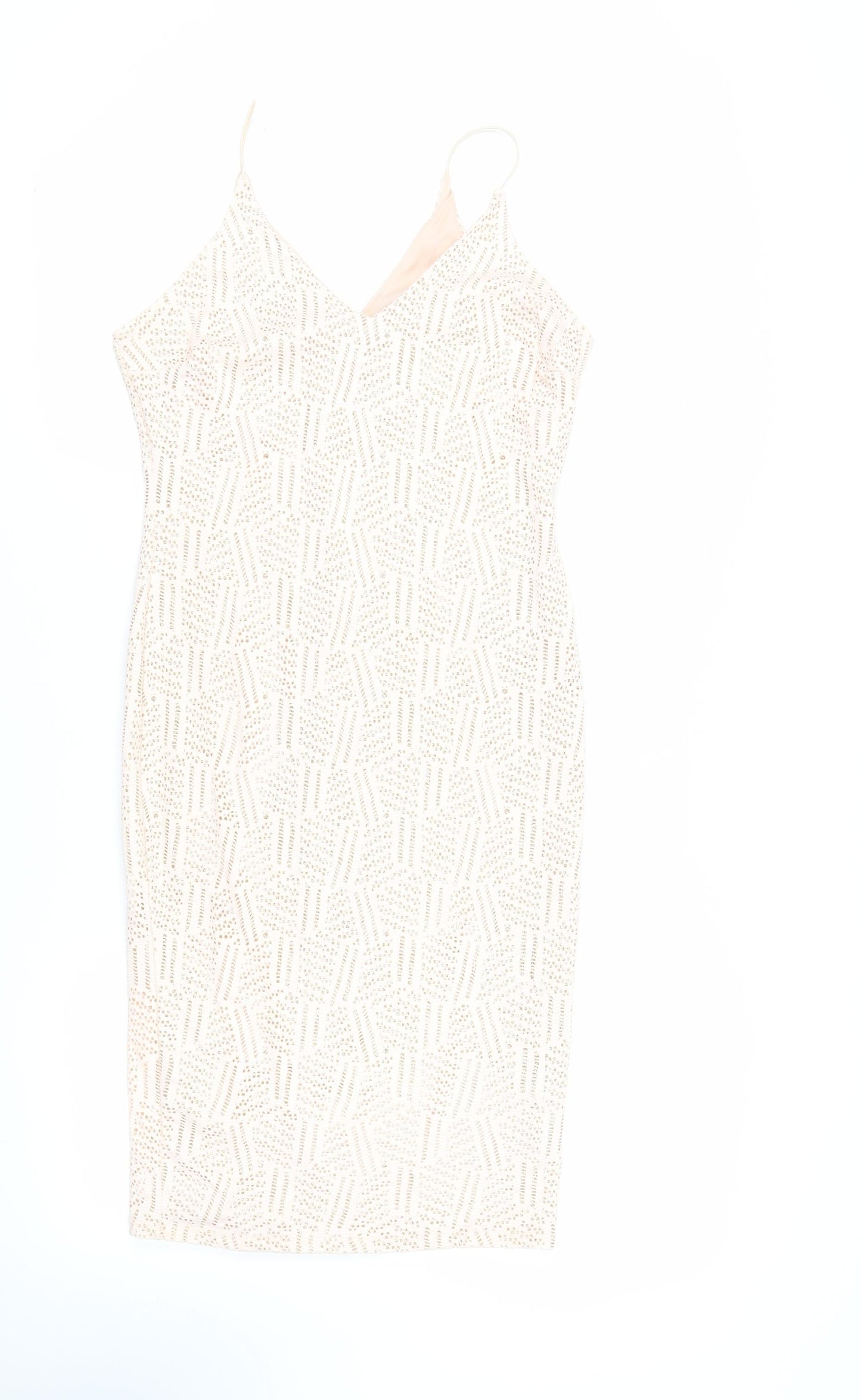 River Island Womens Pink Geometric Polyester Bodycon Size 12 V-Neck Pullover - Glitter