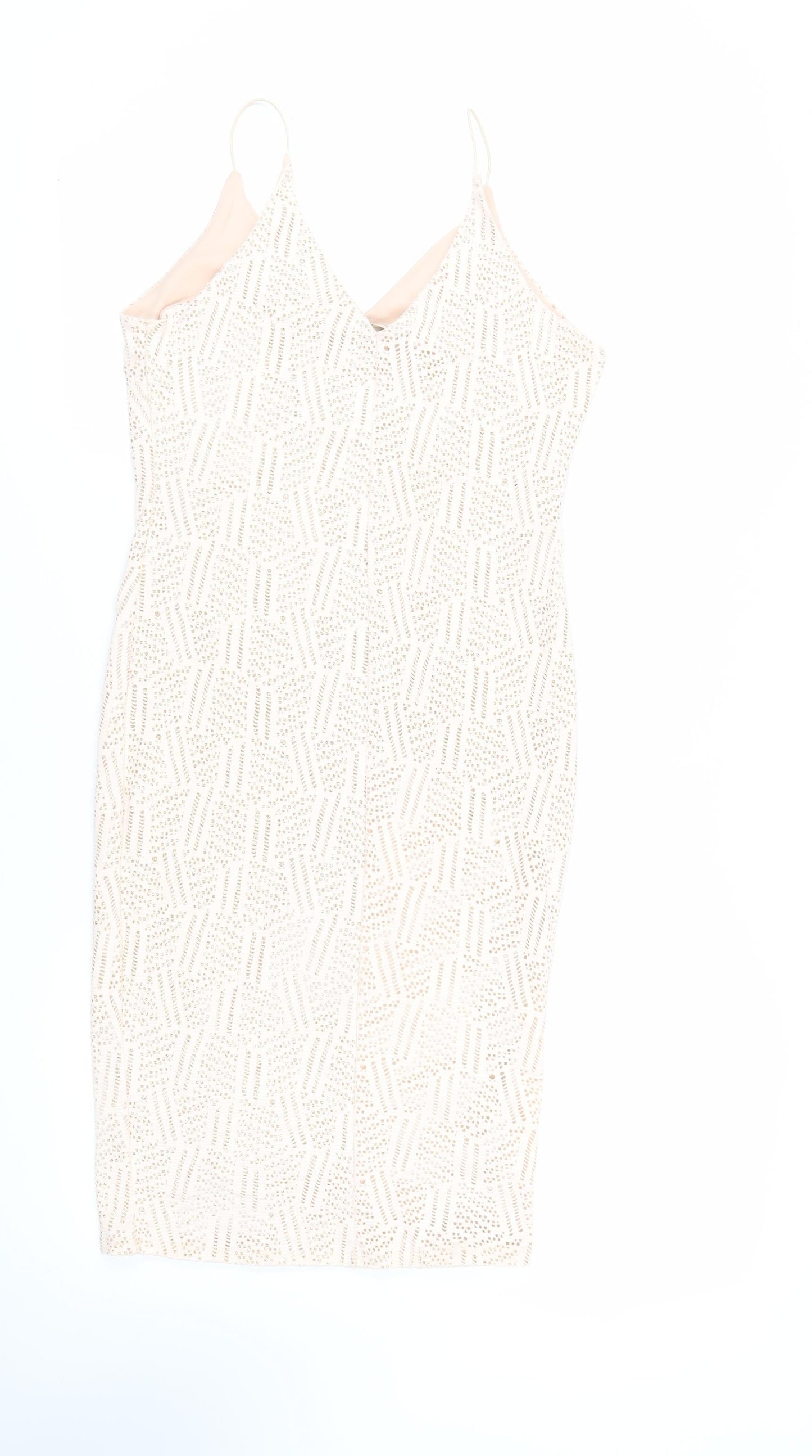 River Island Womens Pink Geometric Polyester Bodycon Size 12 V-Neck Pullover - Glitter