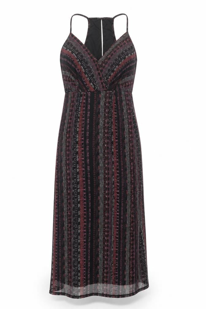 BCBGeneration Womens Black Geometric Polyester Slip Dress Size S V-Neck Pullover