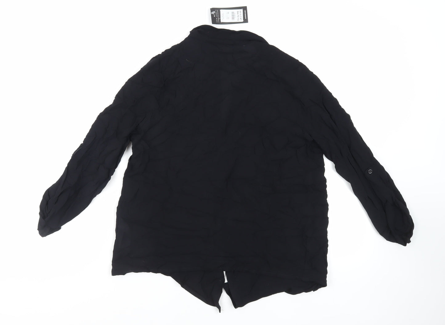 New Look Womens Black Viscose Kimono Blouse Size 10 V-Neck - Open