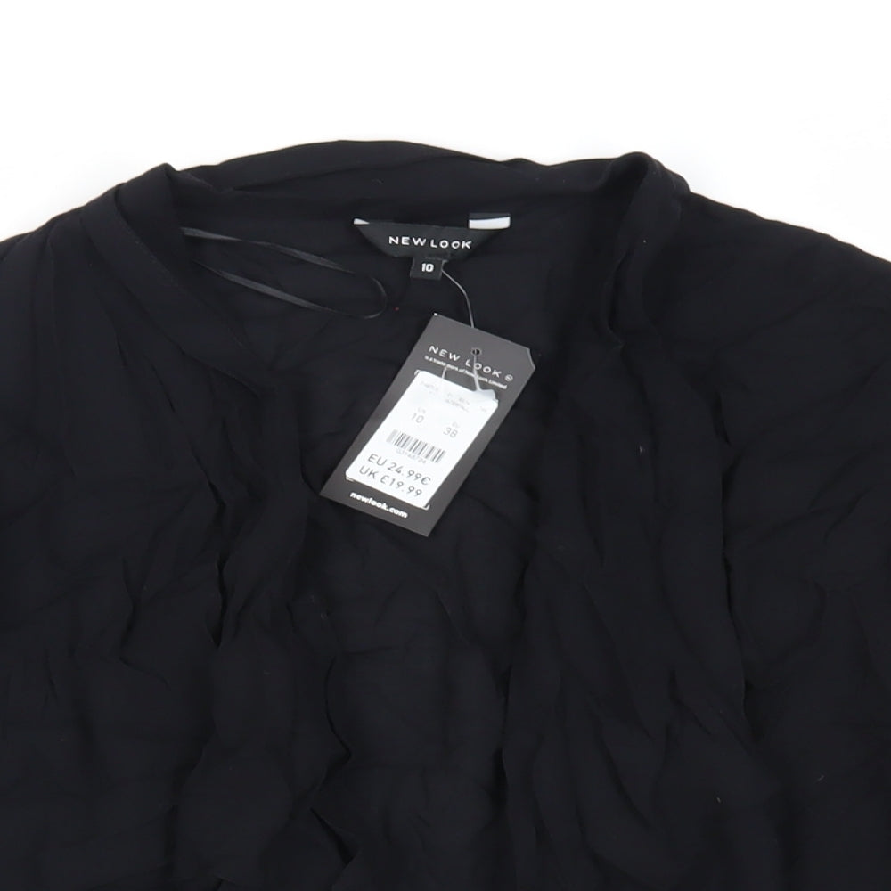 New Look Womens Black Viscose Kimono Blouse Size 10 V-Neck - Open