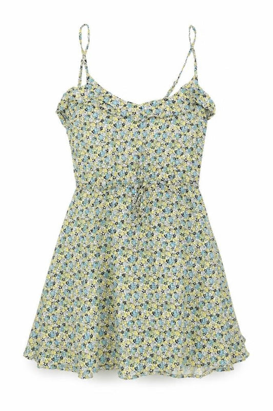 H&M Womens Green Floral Viscose Mini Size 8 Round Neck - Adjustable Waist