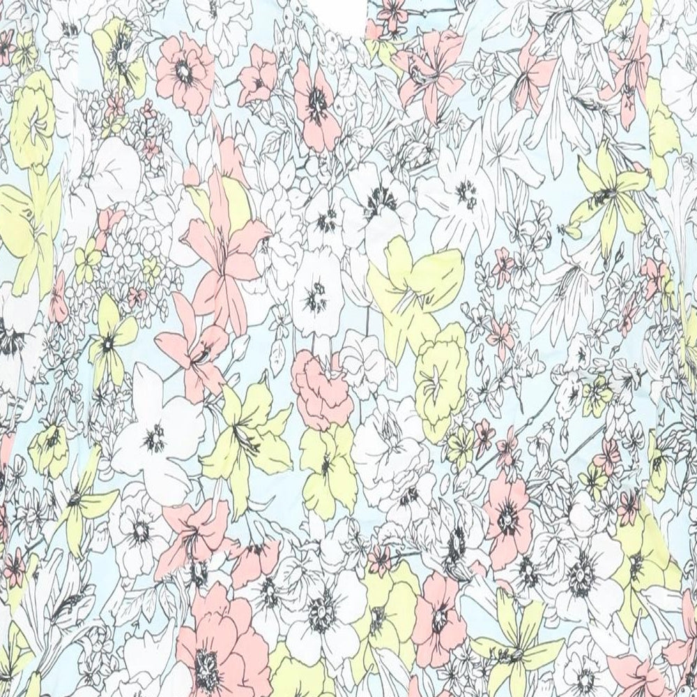 Marks and Spencer Womens Blue Floral Viscose A-Line Size 10 Round Neck Button