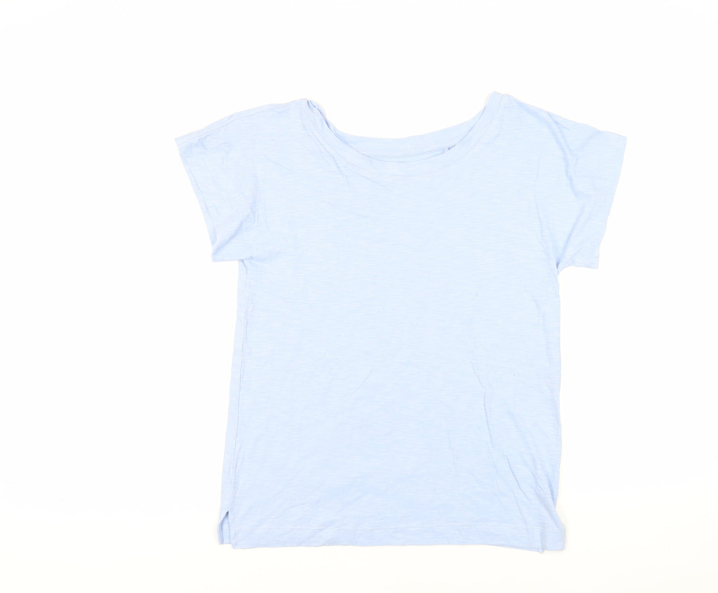 Marks and Spencer Womens Blue Cotton Basic T-Shirt Size 8 Boat Neck