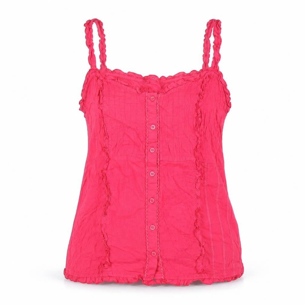 M&Co Womens Pink Cotton Basic Tank Size 12 Square Neck - Embroidered