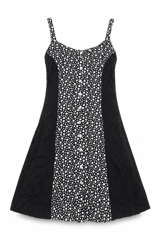 River Island Womens Black Geometric Viscose Tank Dress Size 12 Scoop Neck Button