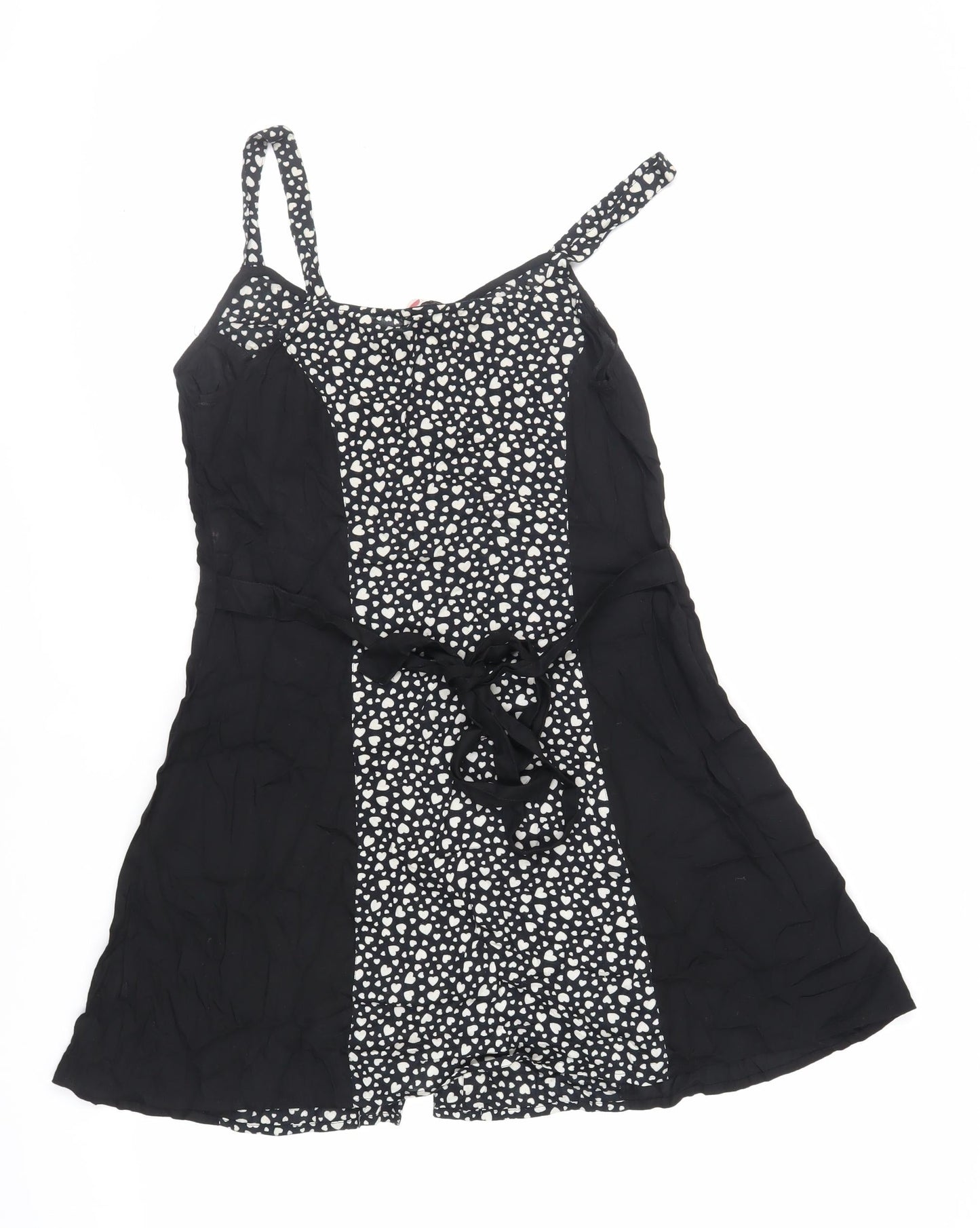 River Island Womens Black Geometric Viscose Tank Dress Size 12 Scoop Neck Button