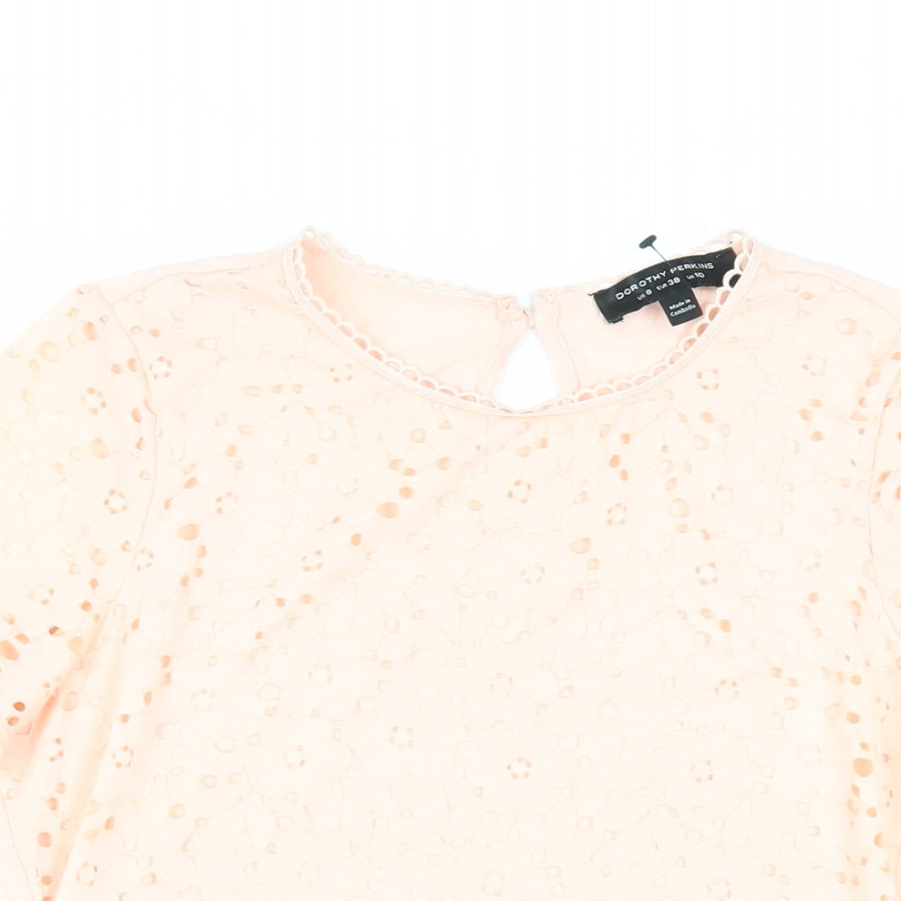 Dorothy Perkins Womens Pink Nylon Basic Blouse Size 10 Round Neck