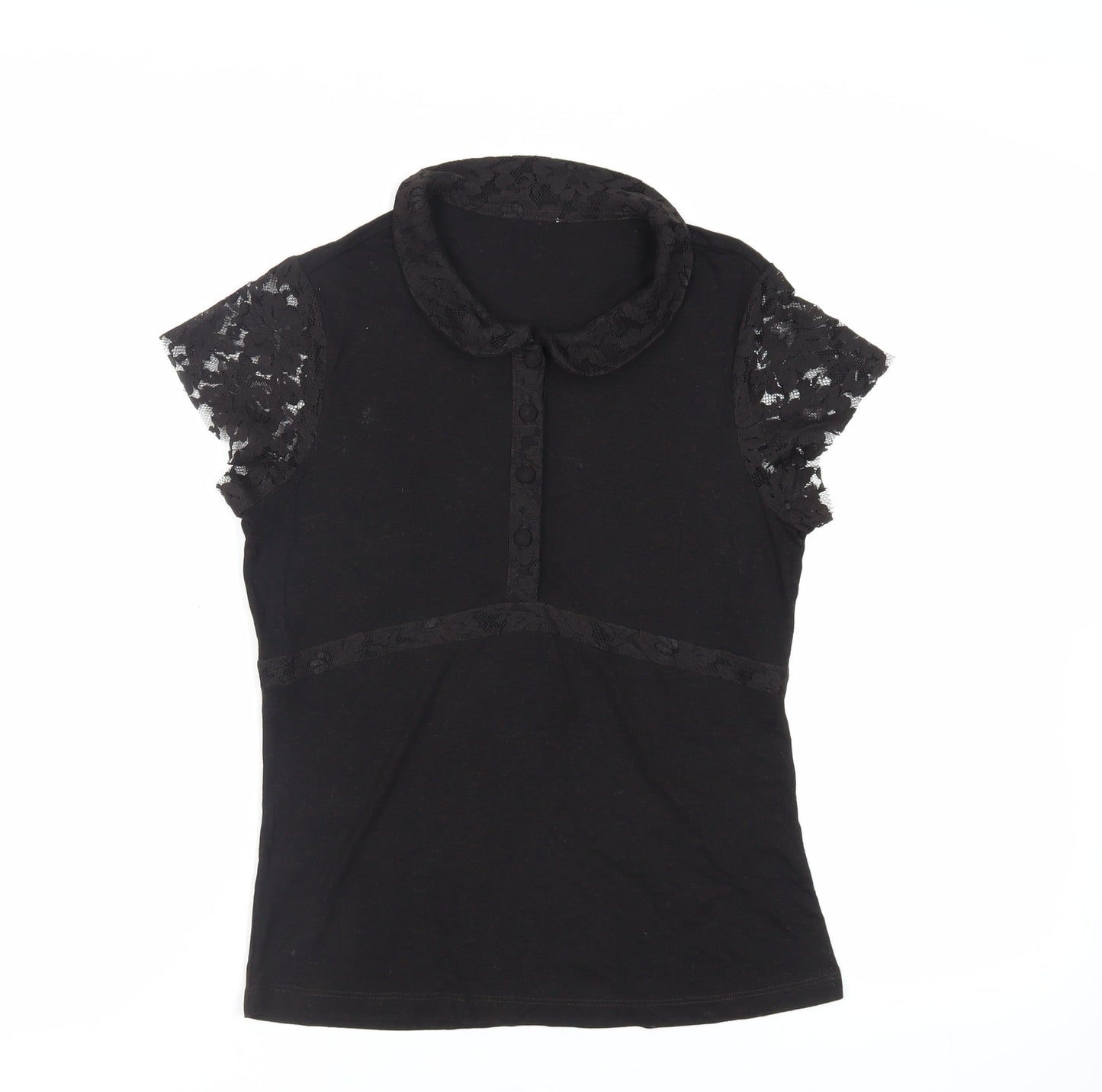 Per Una Womens Black Viscose Basic Blouse Size 12 Collared - Lace Detail