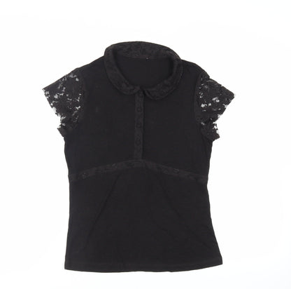 Per Una Womens Black Viscose Basic Blouse Size 12 Collared - Lace Detail