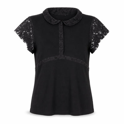 Per Una Womens Black Viscose Basic Blouse Size 12 Collared - Lace Detail