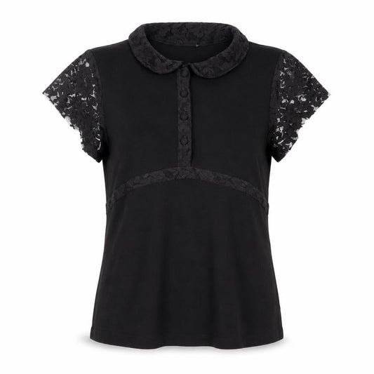 Per Una Womens Black Viscose Basic Blouse Size 12 Collared - Lace Detail