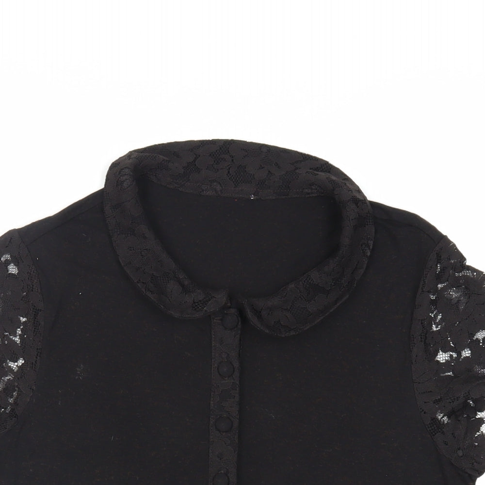 Per Una Womens Black Viscose Basic Blouse Size 12 Collared - Lace Detail