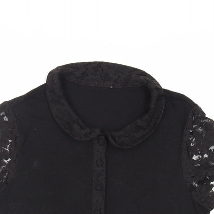 Per Una Womens Black Viscose Basic Blouse Size 12 Collared - Lace Detail