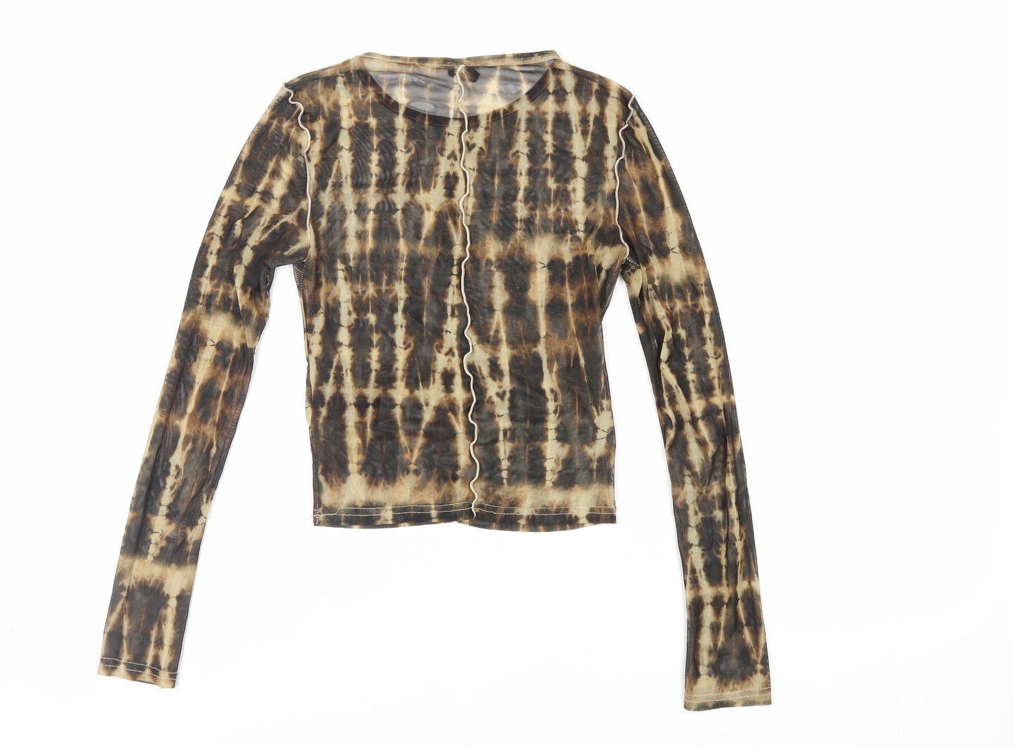 Urban Outfitters Womens Brown Geometric Polyester Cropped T-Shirt Size XS Crew Neck - Sheer