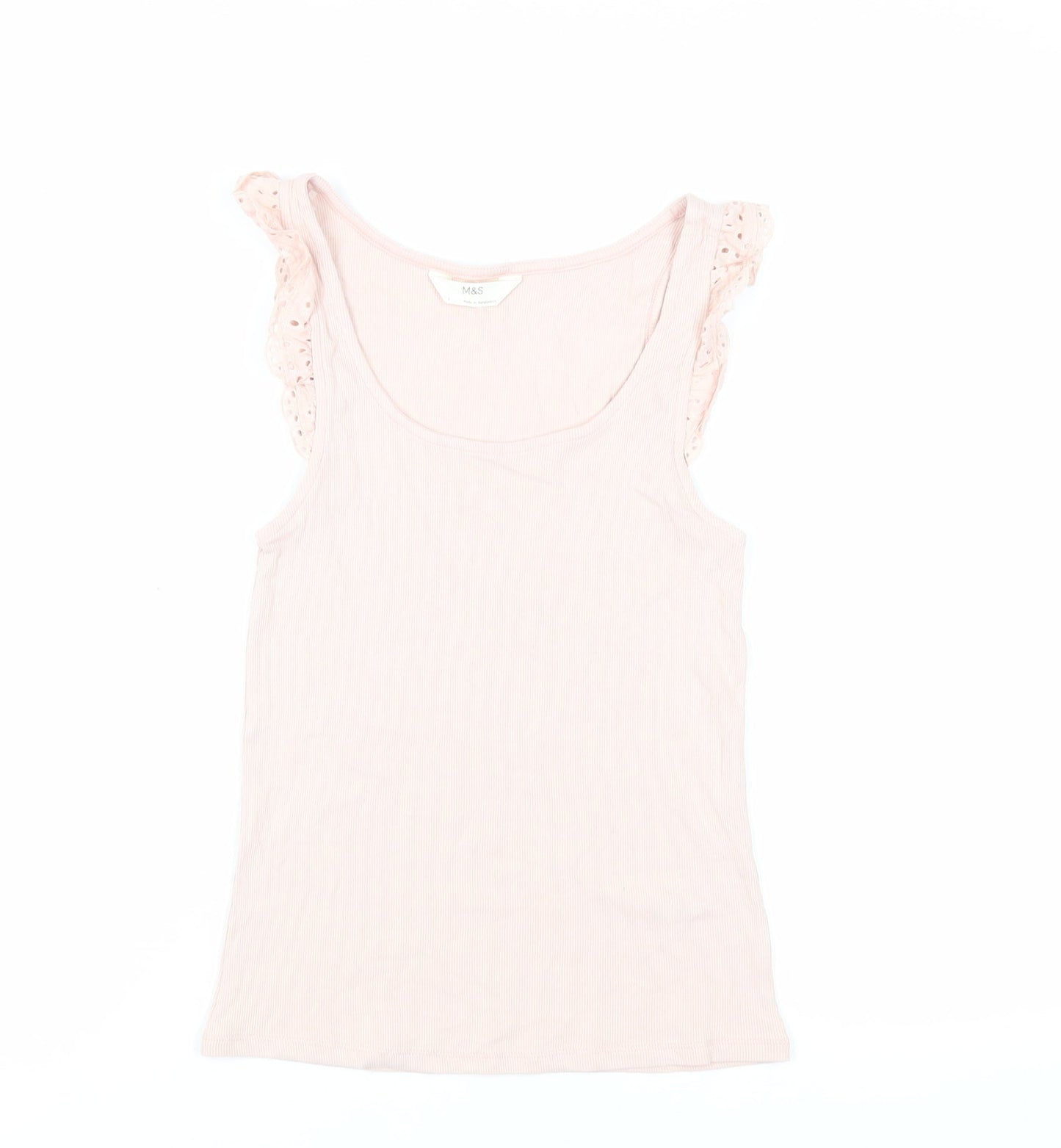 Marks and Spencer Womens Pink Cotton Basic Tank Size 8 Scoop Neck - Ribbed
