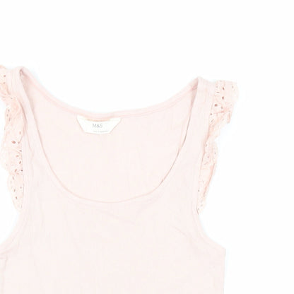 Marks & Spencer Womens Pink Cotton Basic Tank Size 8 Scoop Neck - Ribbed