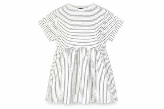 New Look Womens White Striped Cotton T-Shirt Dress Size 12 Round Neck Pullover