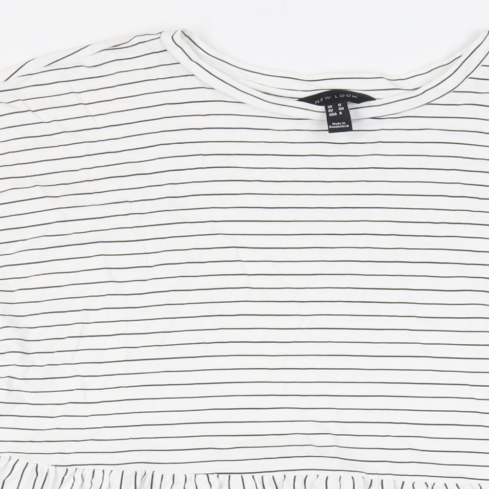New Look Womens White Striped Cotton T-Shirt Dress Size 12 Round Neck Pullover