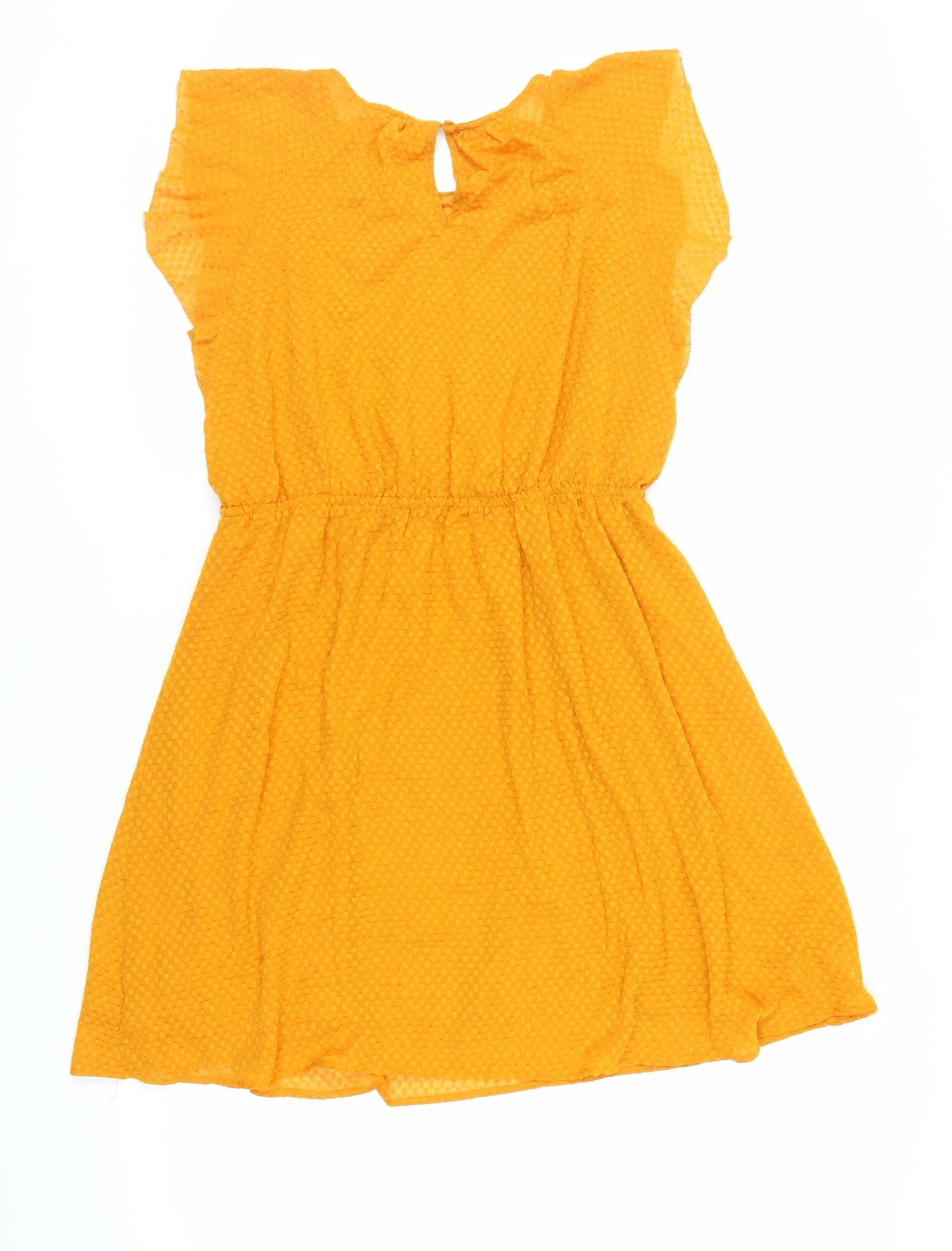 H7M Womens Orange Polyester A-Line Size 12 Round Neck Button - Textured