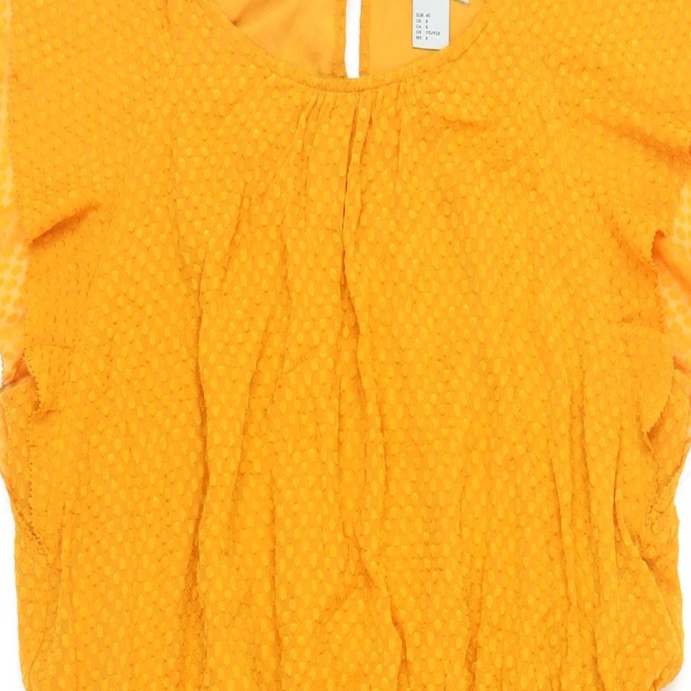 H7M Womens Orange Polyester A-Line Size 12 Round Neck Button - Textured