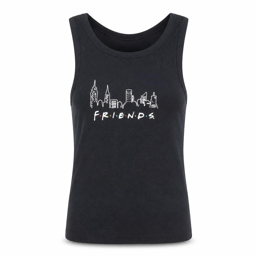 Friends Womens Black Cotton Basic Tank Size XS Round Neck